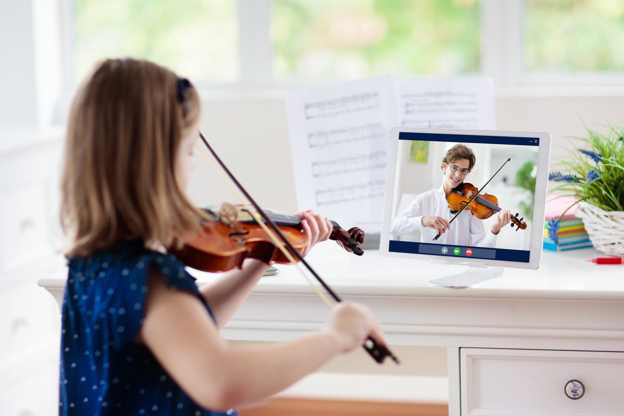 Child,Playing,Violin.,Remote,Learning,From,Home.,Arts,For,Kid.